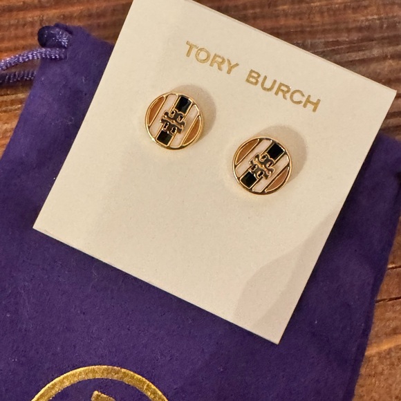 Tory Burch Kira Enamel Stripe Stud Earrings New - Picture 9 of 9